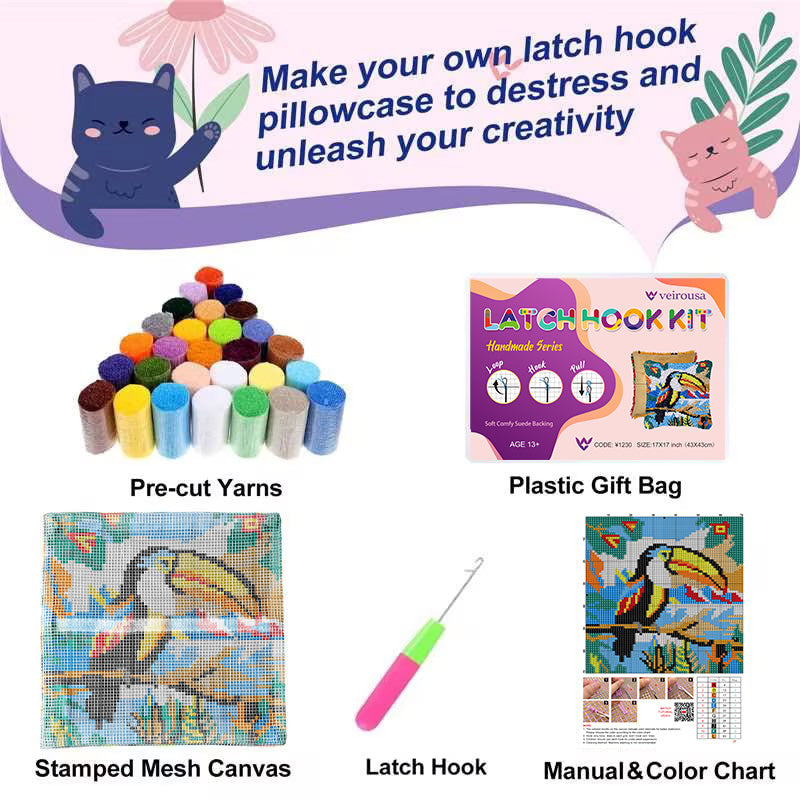 Leisurely Toucan Latch Hook Pillow Kit