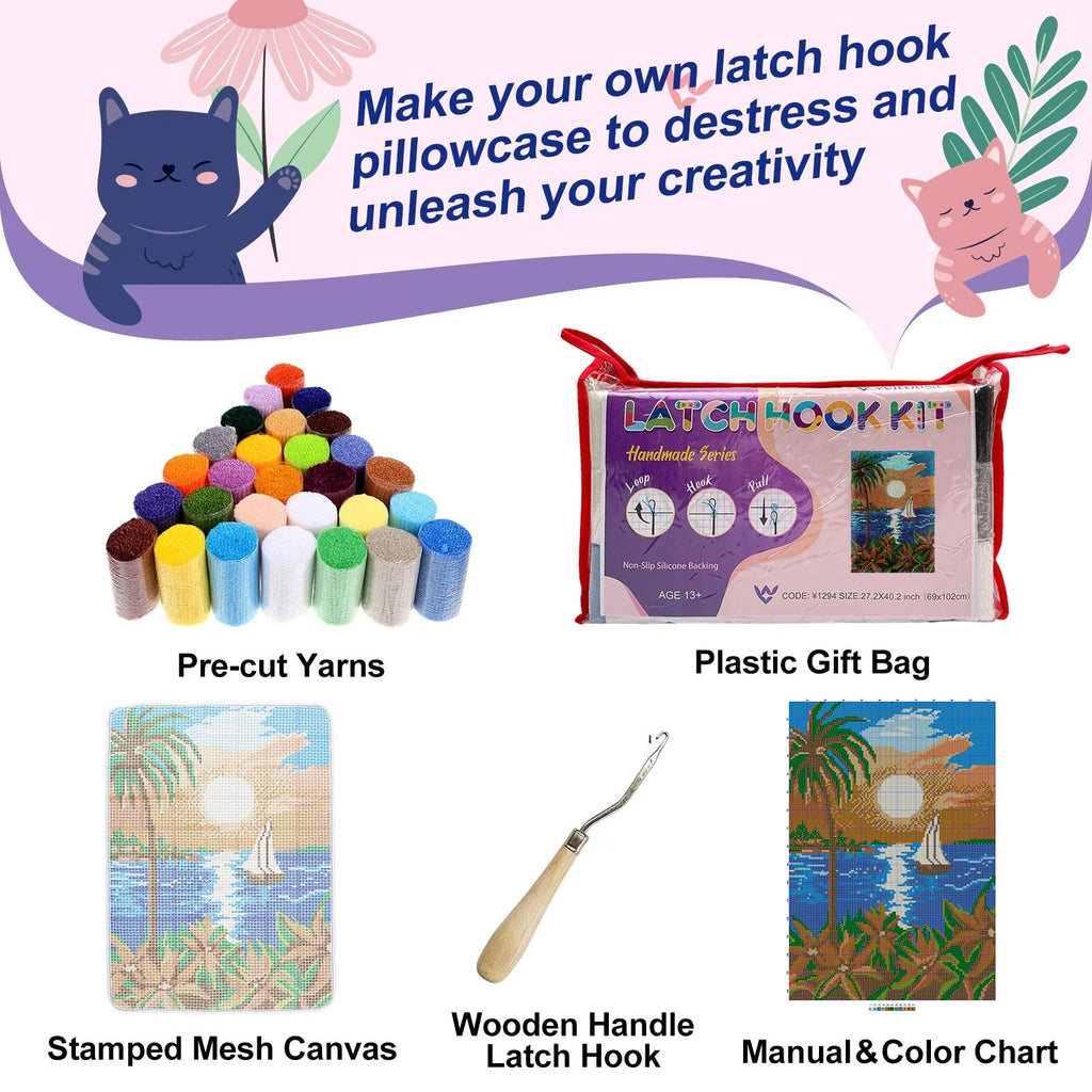 Sunset Latch Hook Rug Kit, Large Size DIY Rug Craft Set