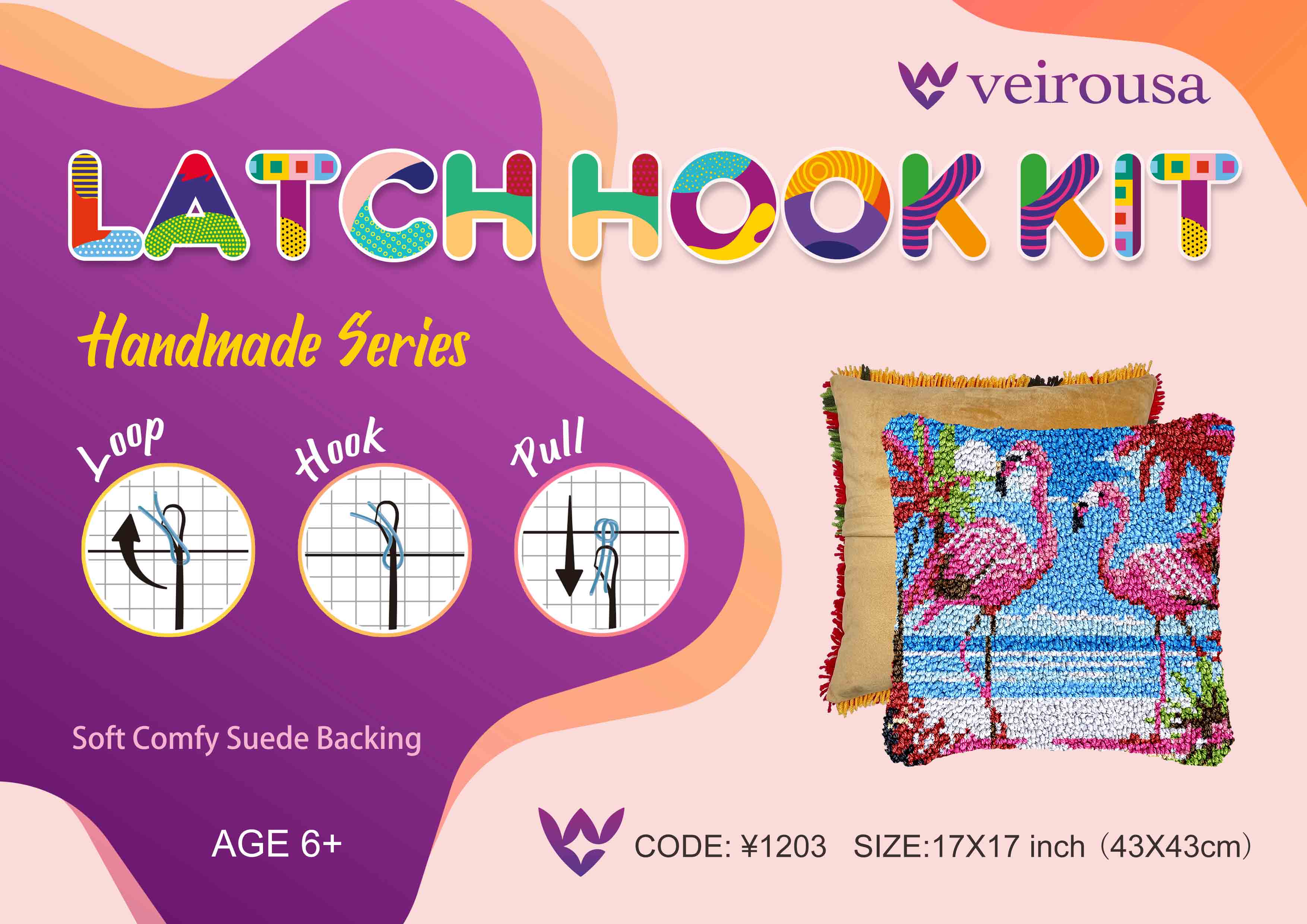 Tropical Flamingos Latch Hook Pillow Kit