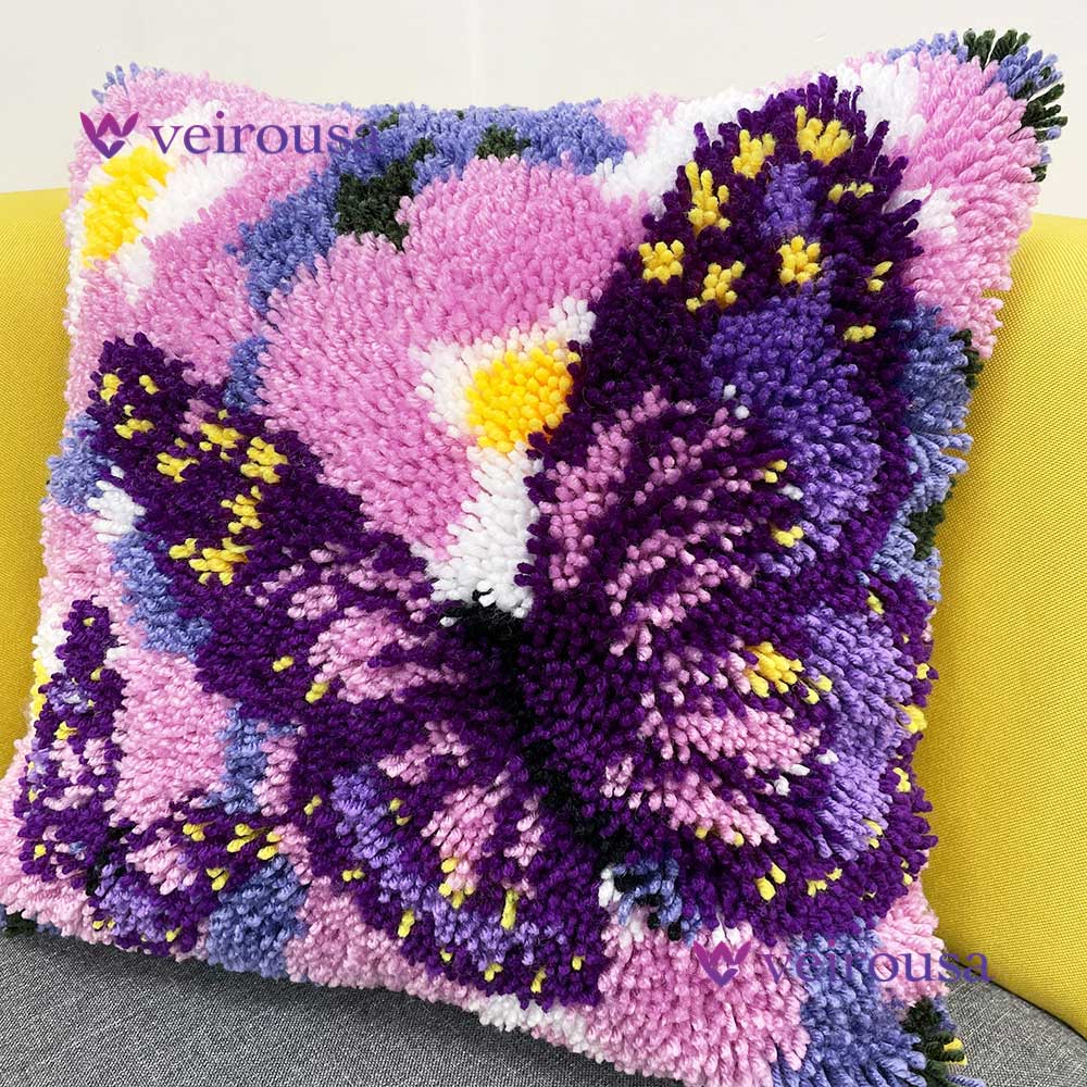 Butterfly & Flowers Latch Hook Pillow Kit