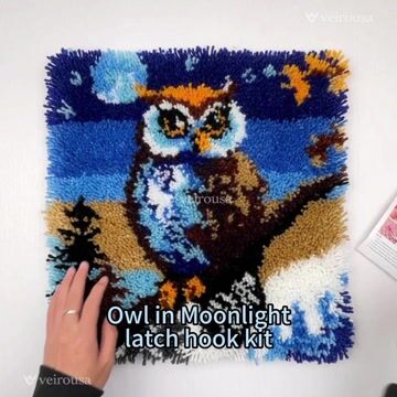 Moonlight Owl Latch Hook Pillow Kit