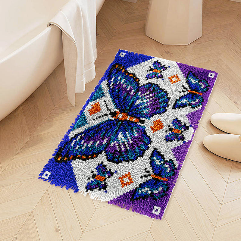 purple butterflyt latch hook rug kit for adults kids and beginners