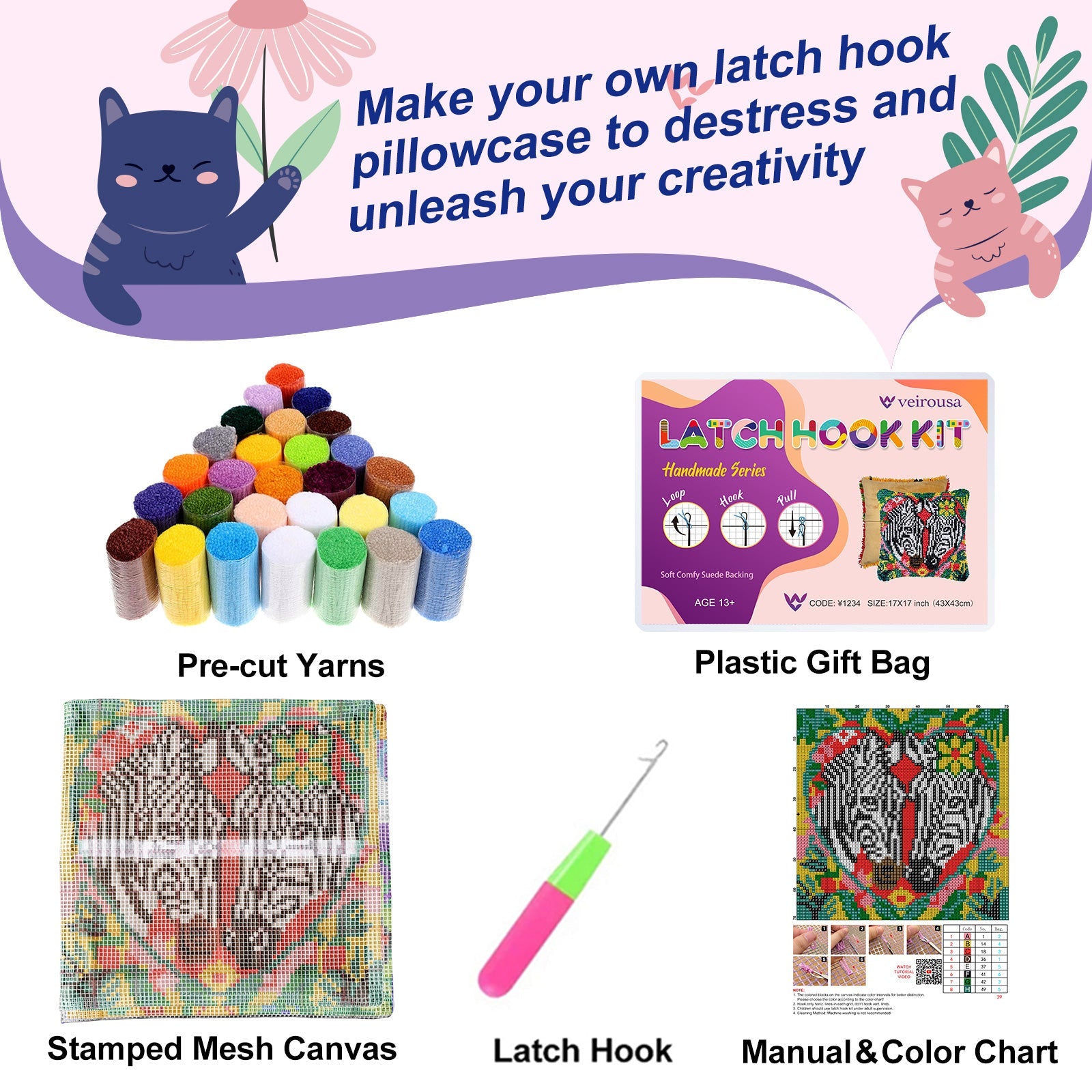 Couple Zebras Latch Hook Pillow Kit