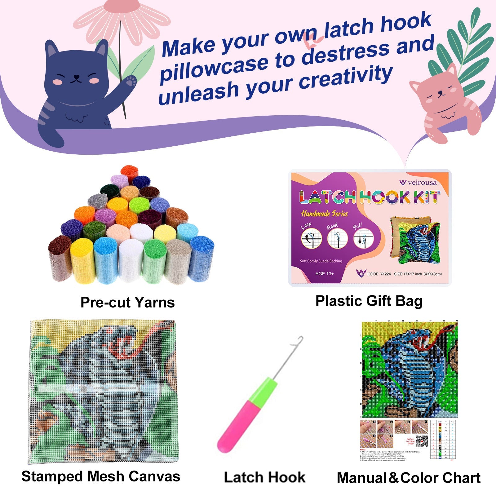 Majestic Cobra Latch Hook Pillow Kit