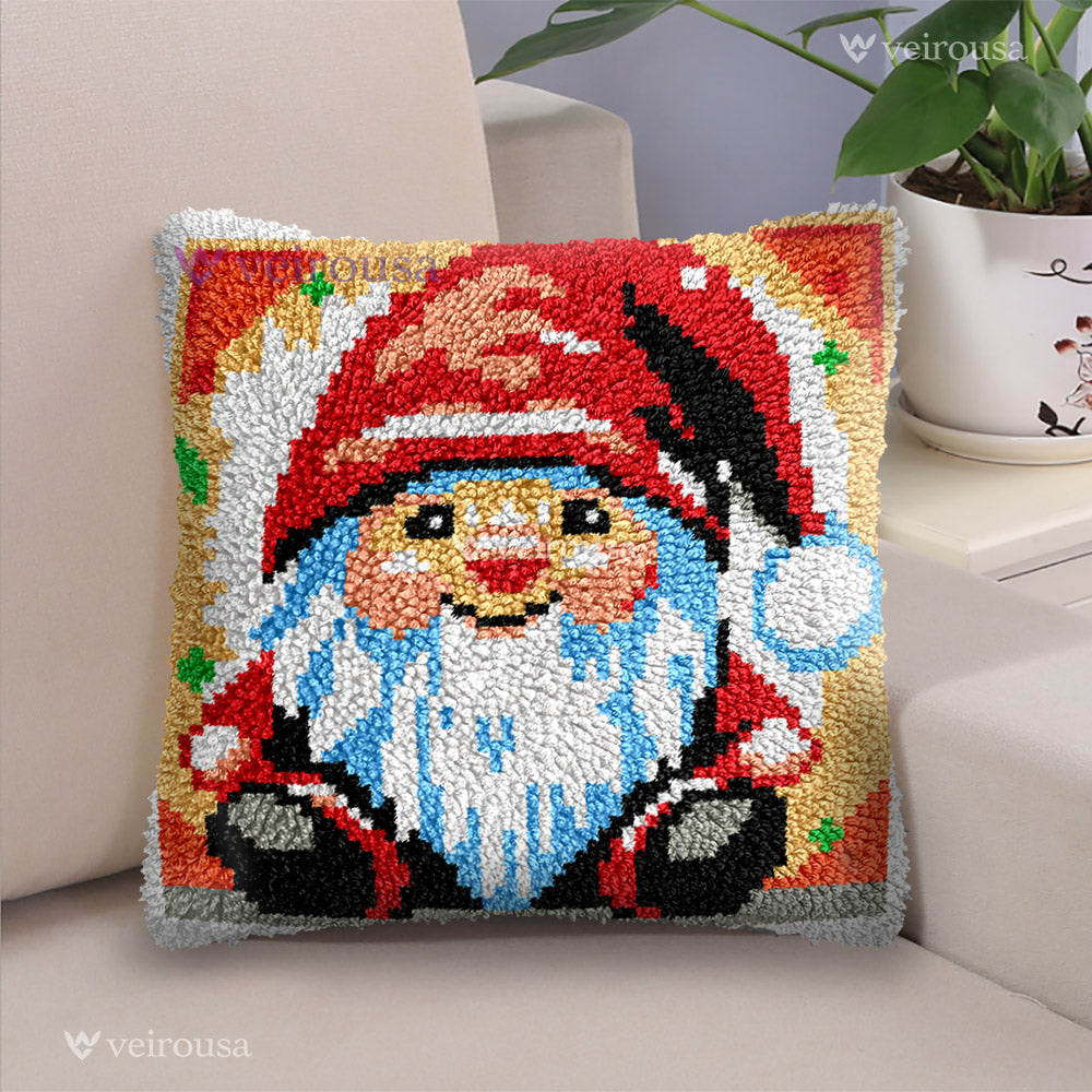 Red Cartoon Gnome Christmas Latch Hook Pillow Kit