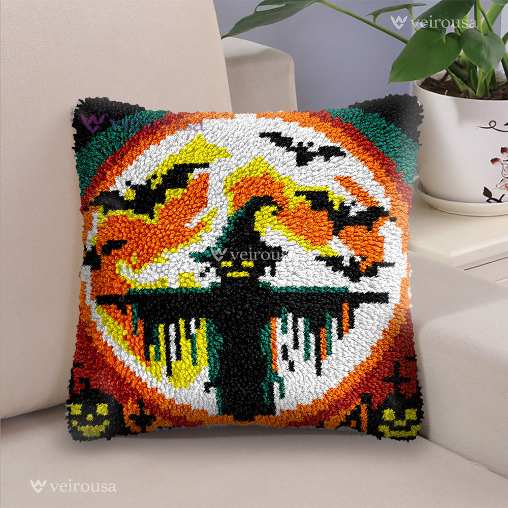 Veirousa Black Scarecrow Halloween Latch Hook Pillow Kit