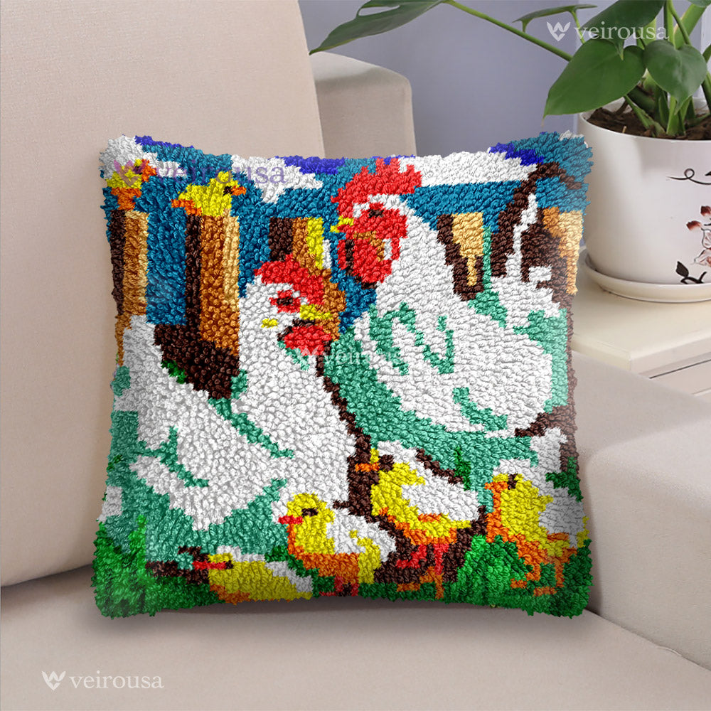 Veirousa Chicken Family Latch Hook Pillow Kit