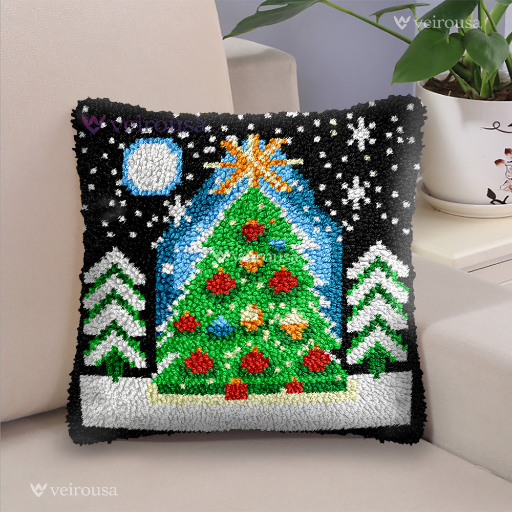 Veirousa Christmas Tree Night Scene Latch Hook Pillow Kit