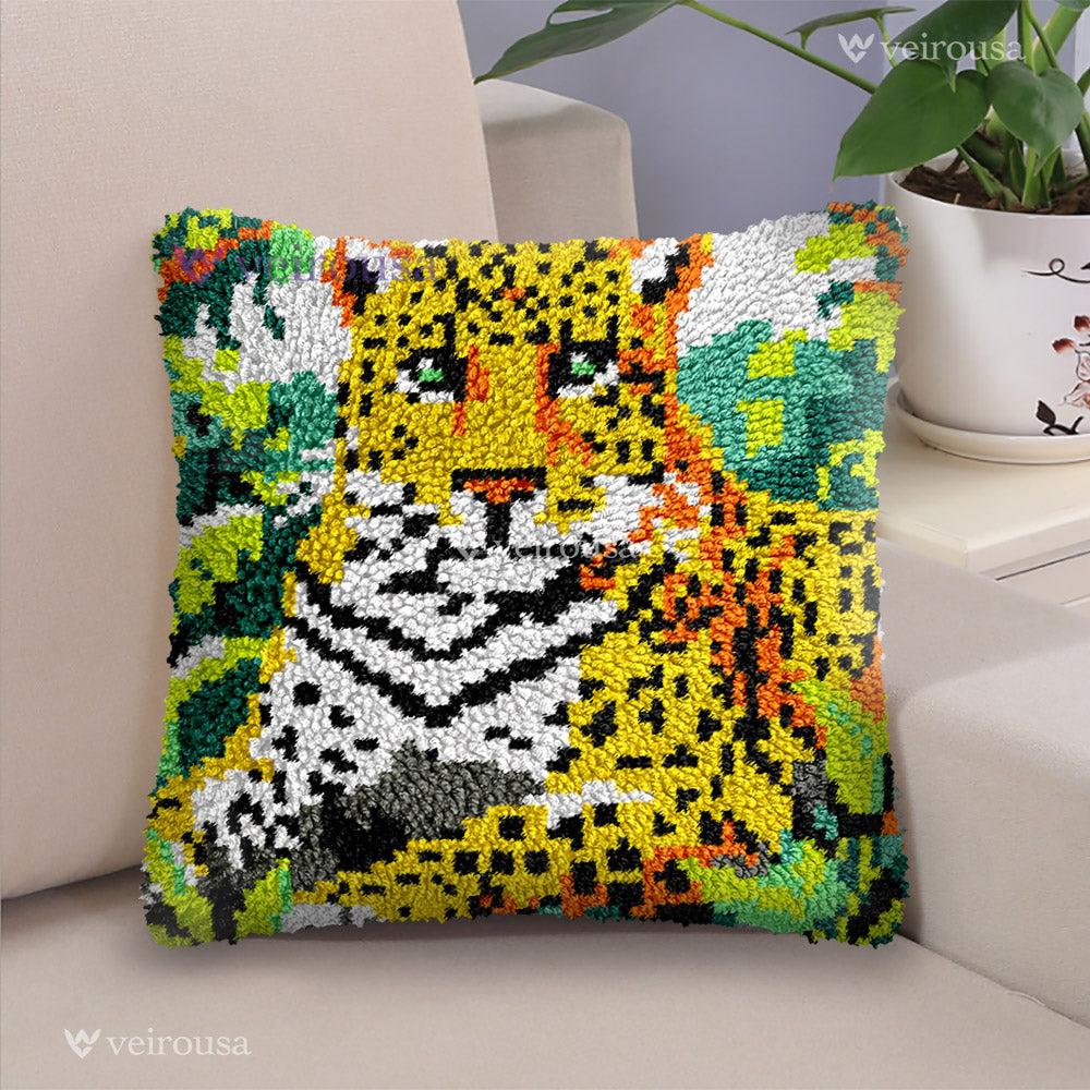 Veirousa Forest Leopard Latch Hook Pillow Kit
