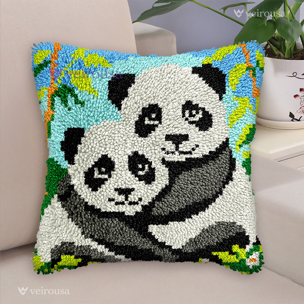 Veirousa Panda Family Latch Hook Pillow Kit