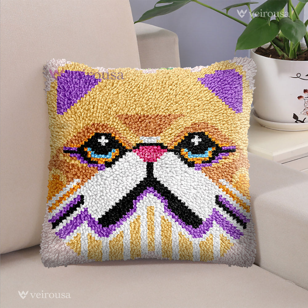 Veirousa Persian Cat Latch Hook Pillow Kit
