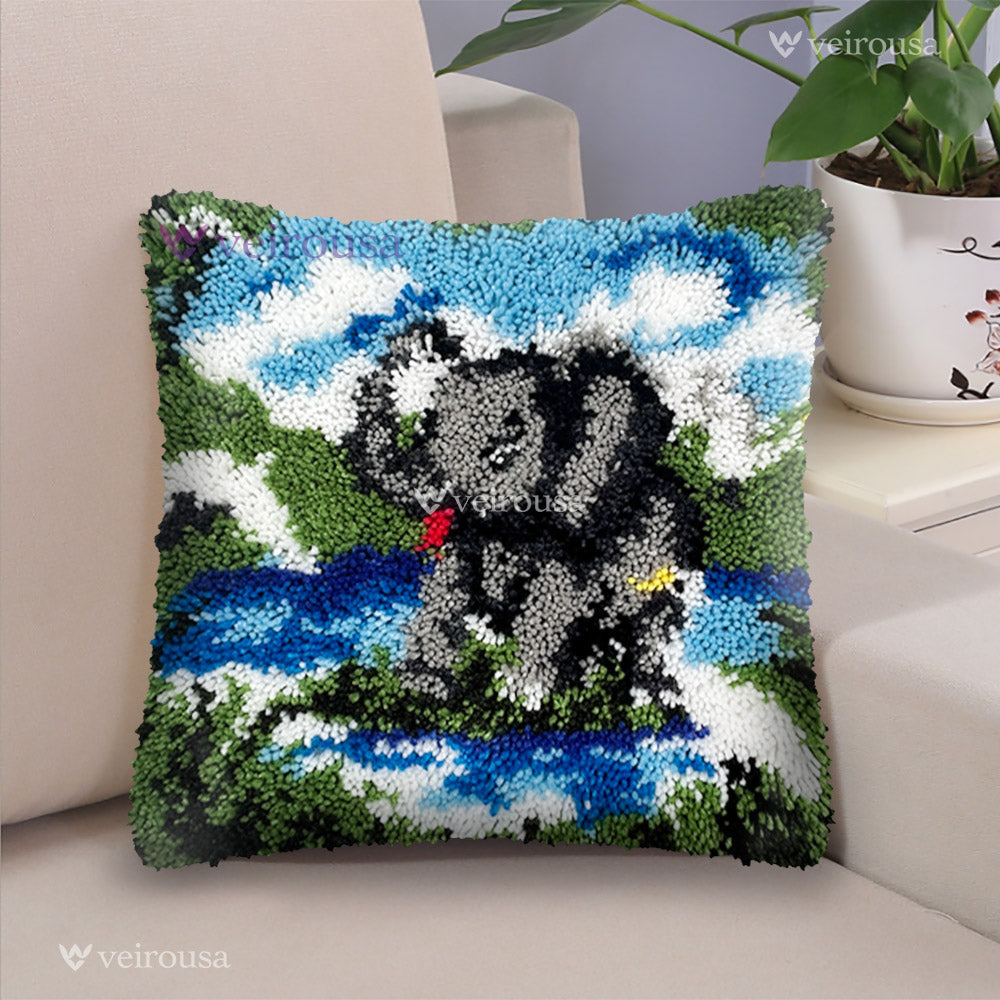 Veirousa Playful Baby Elephant Latch Hook Pillow Kit