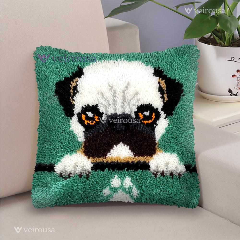Veirousa Pug Puppy Latch Hook Pillow Kit