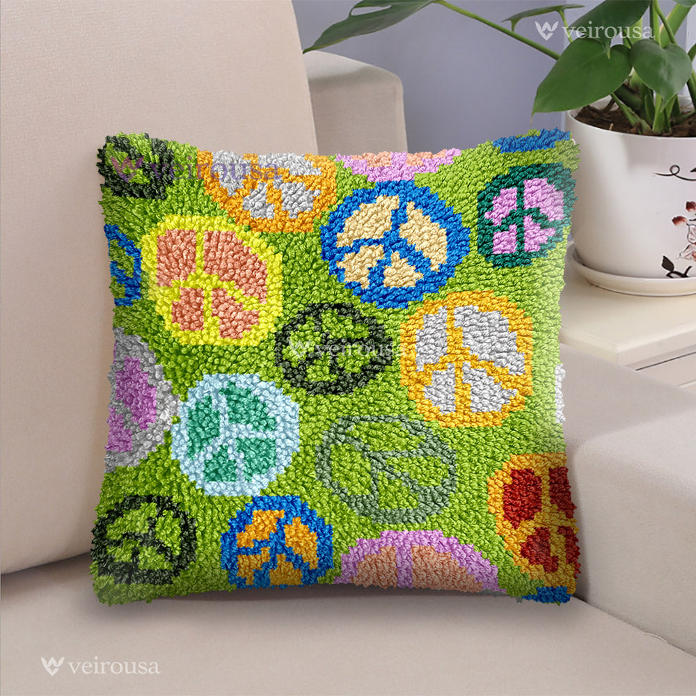 Veirousa Colorful Peace Sign Latch Hook Pillow Kit